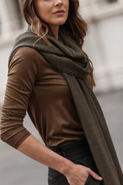Oversized Knitted Merino Wool Wrap Scarf - Deep Olive