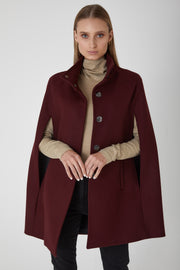 Single Breasted Wool Cashmere Cape-Bordeaux