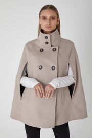Heritage Double Breasted Wool Cashmere Cape - Bisque
