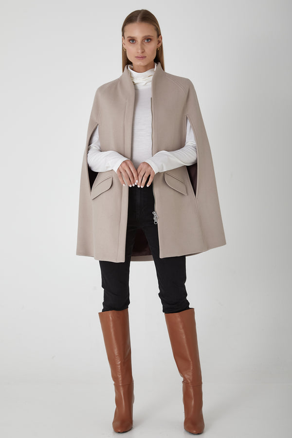 Chelsea Wool Cashmere Cape Coat - Bisque