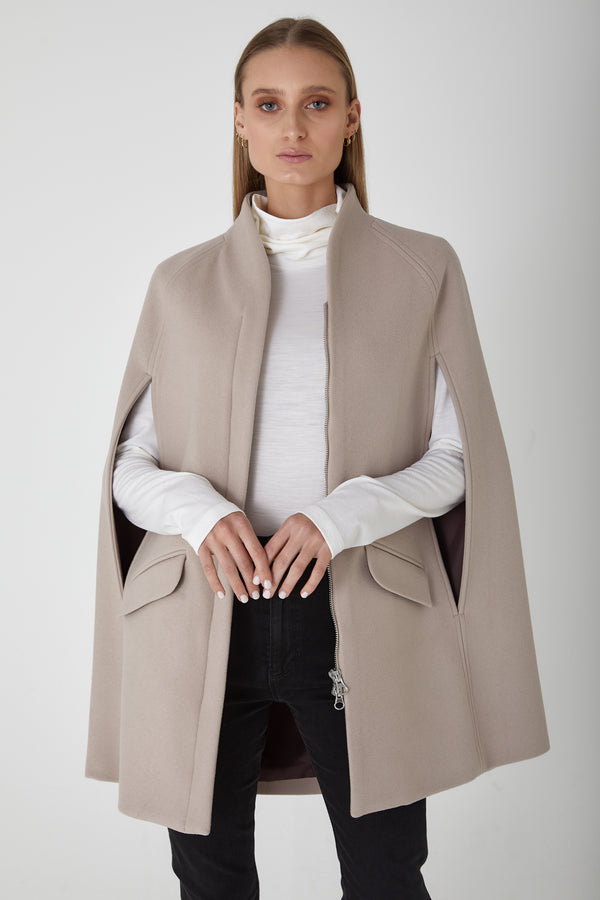 Chelsea Wool Cashmere Cape Coat - Bisque