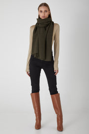 Oversized Knitted Merino Wool Wrap Scarf - Deep Olive