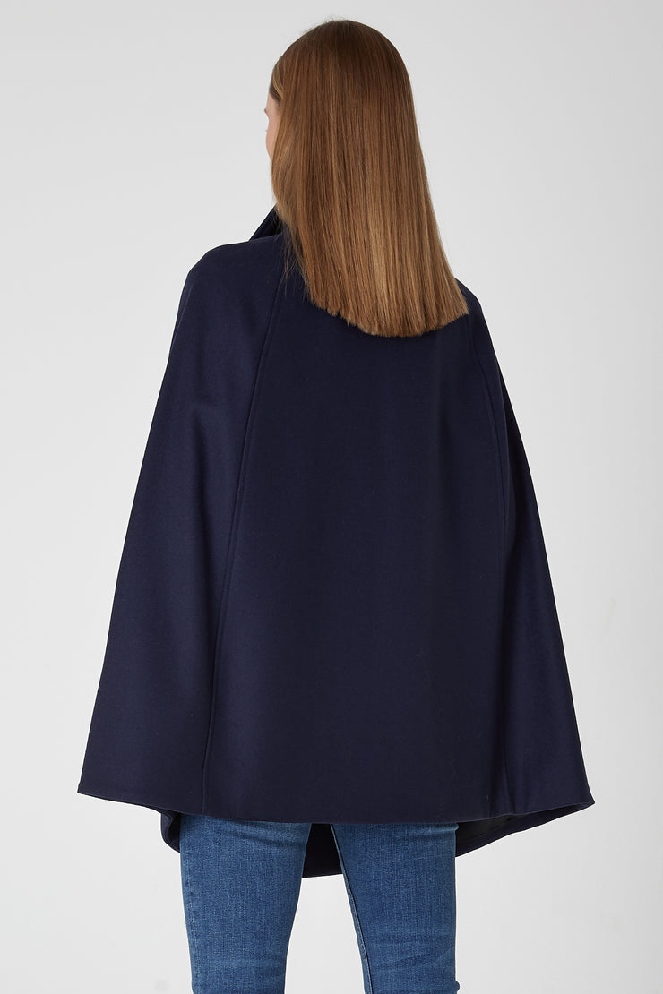 Heritage Double Breasted Wool Cashmere Cape - Ink