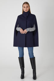 Single Breasted Wool Cashmere Cape - Ink