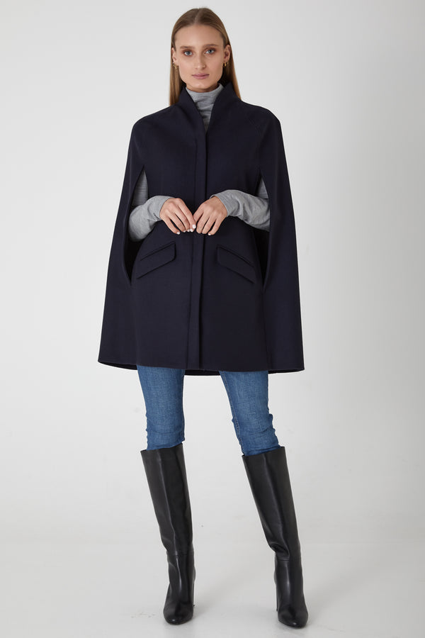 Chelsea Wool Cashmere Cape Coat - Navy