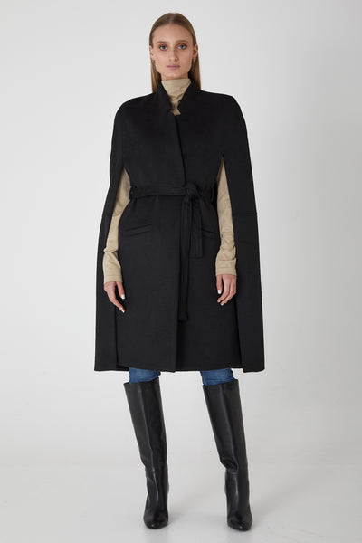 Victoria Longline Wool Cape - Black
