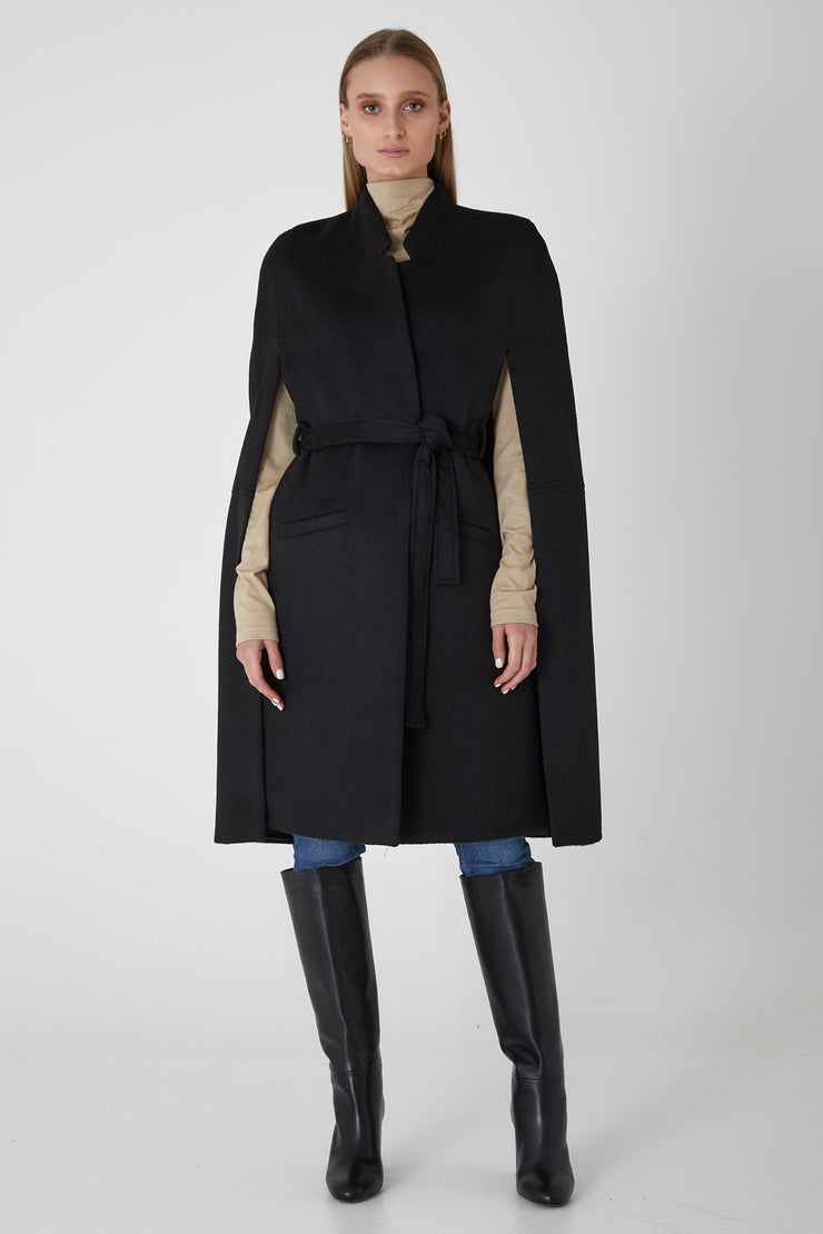 Victoria Longline Wool Cape - Black