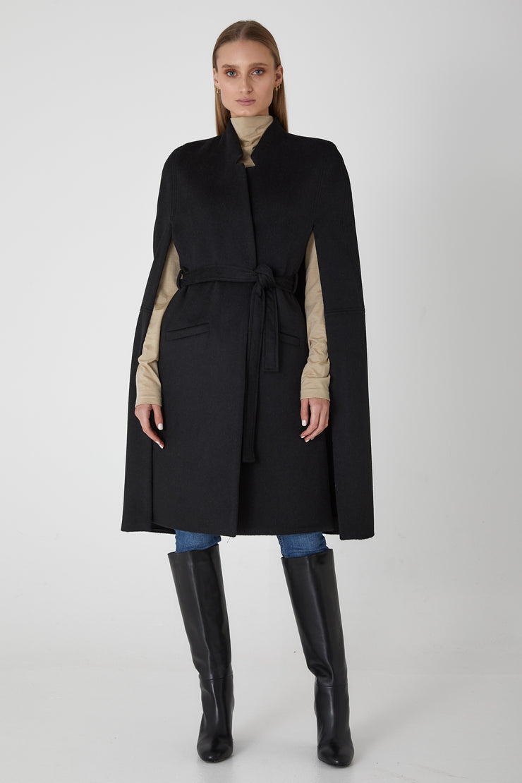 Victoria Longline Wool Cape - Black