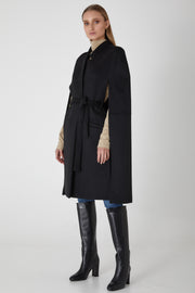 Victoria Longline Wool Cape - Black