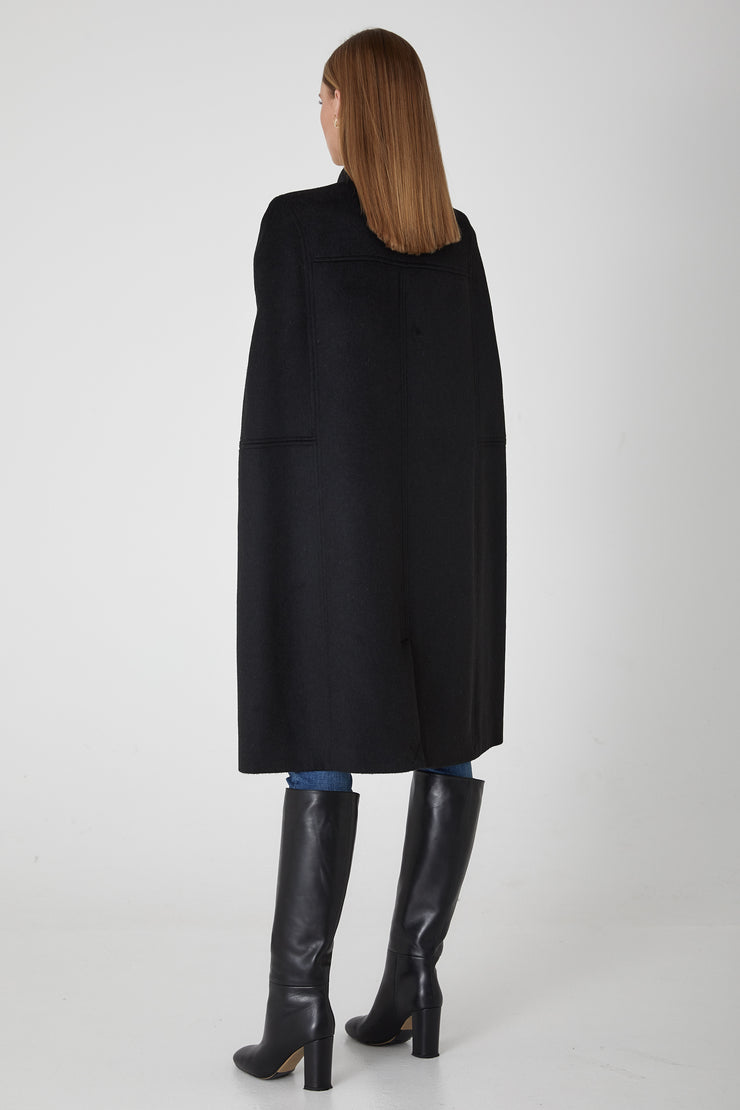 Victoria Longline Wool Cape - Black