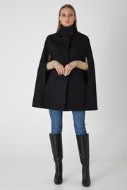 Single Breasted Wool Cashmere Cape - Black