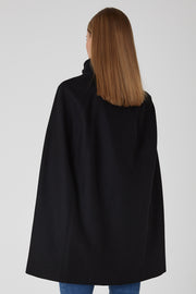 Single Breasted Wool Cashmere Cape Coat - Black