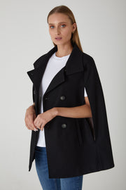 Heritage Double Breasted Wool Cashmere Cape - Black