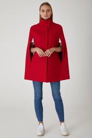Single Breasted Wool Cashmere Cape - Poppy