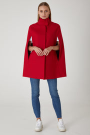 Single Breasted Wool Cashmere Cape - Poppy