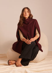 Single Breasted Wool Cashmere Cape-Bordeaux